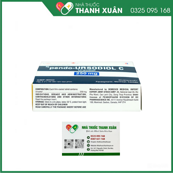Pendo-Ursodiol C 250mg điều trị xơ gan mật nguyên phát (3 vỉ x 10 viên)